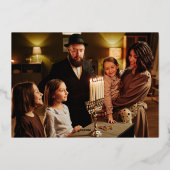 Elegant Floral Happy Hanukkah Family Photo 箔シーズンカード (裏面)