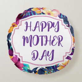 Elegant Floral Happy Mother’s Day Personalized 名前入 ラウンドクッション