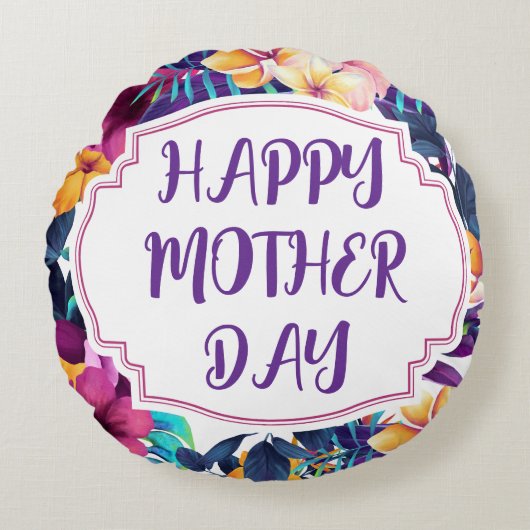 Elegant Floral Happy Mother’s Day Personalized 名前入 ラウンドクッション (正面)