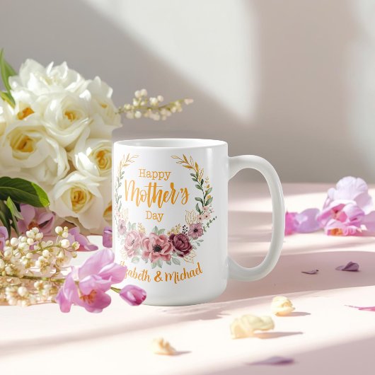Elegant Floral Happy Mother’s Day Personalized Mug コーヒーマグカップ