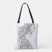 Elegant Floral Hat Lady Ink Sketch Tote Bag トートバッグ (裏面)