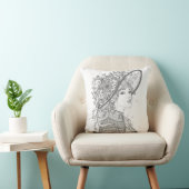 Elegant Floral Hat Lady Portrait Throw Pillow クッション (椅子)