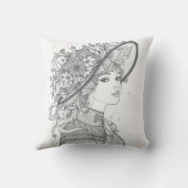 Elegant Floral Hat Lady Portrait Throw Pillow クッション (裏面)