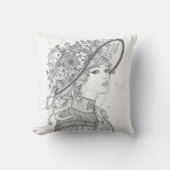 Elegant Floral Hat Lady Portrait Throw Pillow クッション (正面)