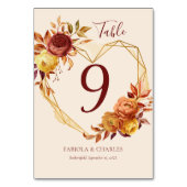 Elegant Floral Heart Boho Fall in Love Wedding テーブルナンバー (正面)