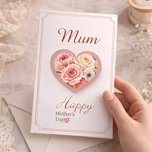 Elegant Floral Heart “Mum” Mother’s Day Card  カード