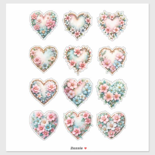 Elegant Floral Heart Sheet of Stickers シール (シート)