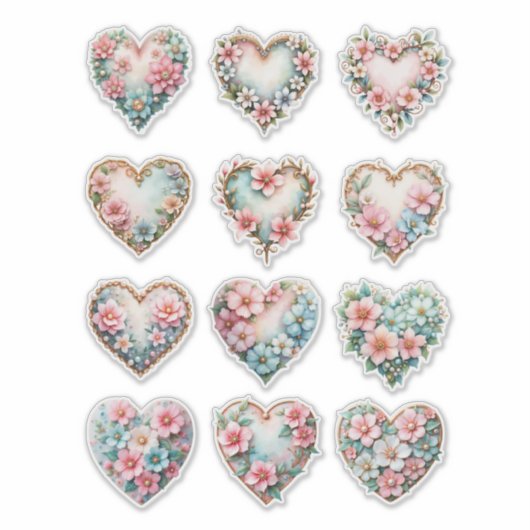 Elegant Floral Heart Sheet of Stickers シール (正面)