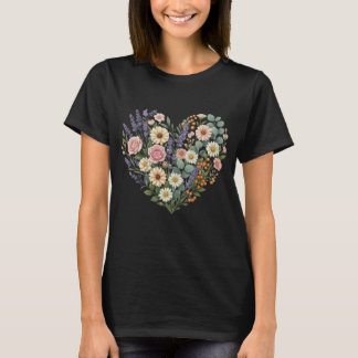 Elegant Floral Heart Silhouette Aesthetic T-Shirt Tシャツ