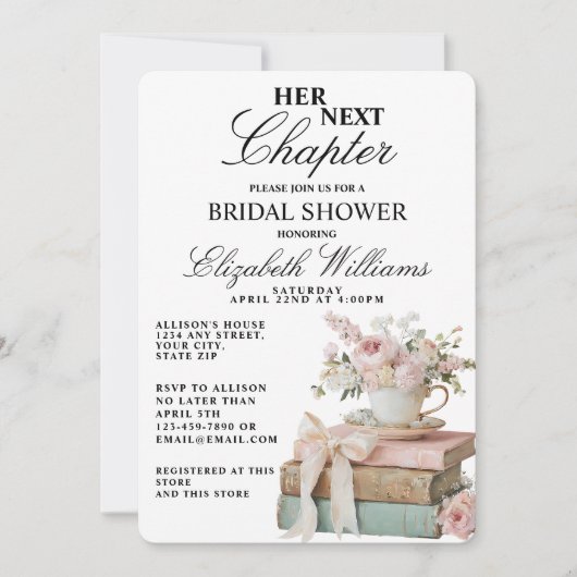 Elegant Floral Her Next Chapter Bridal Shower  招待状 (正面)