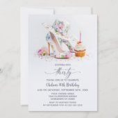 Elegant Floral High Heel Shoes 30th Birthday Party 招待状 (正面)