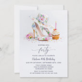 Elegant Floral High Heel Shoes 40th Birthday Party 招待状 (正面)