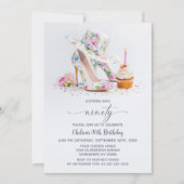 Elegant Floral High Heel Shoes 90th Birthday Party 招待状 (正面)