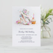 Elegant Floral High Heel Shoes Birthday Party 招待状 (スタンド正面)