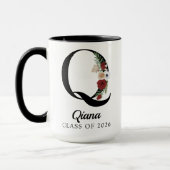 Elegant Floral Initial Custom Mug Gift for Grads マグカップ (左)
