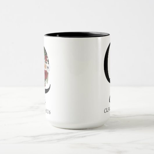 Elegant Floral Initial Custom Mug Gift for Grads マグカップ (中央)