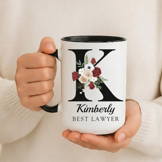 Elegant Floral Initial Custom Mug Gift for Lawyer マグカップ