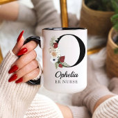 Elegant Floral Initial Custom Mug Gift for Nurses マグカップ
