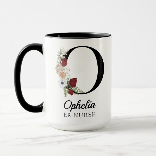 Elegant Floral Initial Custom Mug Gift for Nurses マグカップ (左)
