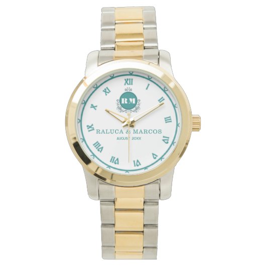 Elegant Floral Initials Wristwatch for Weddings  腕時計 (正面)