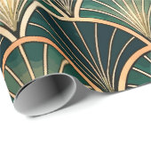 Elegant Floral Islamic Green Black Gold Art Deco ラッピングペーパー (ロールコーナー)