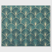 Elegant Floral Islamic Green Gold Art Deco ラッピングペーパー (フラット)