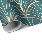 Elegant Floral Islamic Green Gold Art Deco ラッピングペーパー (ロールコーナー)