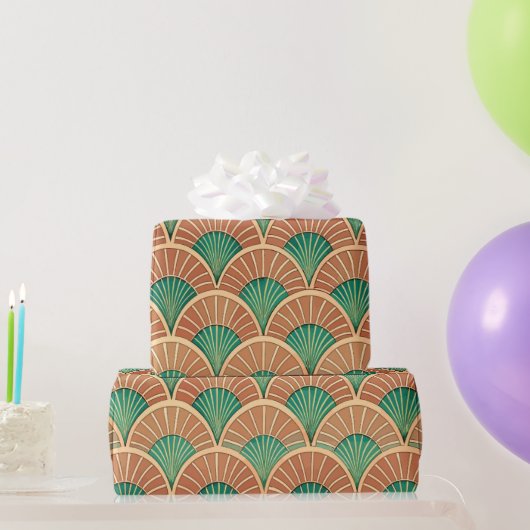Elegant Floral Islamic Green Orange Art Deco ラッピングペーパー (パーティーギフト)