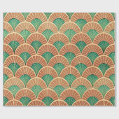 Elegant Floral Islamic Green Orange Art Deco ラッピングペーパー (フラット)