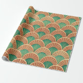 Elegant Floral Islamic Green Orange Art Deco ラッピングペーパー (アンロールド)