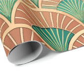 Elegant Floral Islamic Green Orange Art Deco ラッピングペーパー (ロールコーナー)
