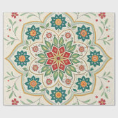 Elegant Floral Islamic Green Red  ラッピングペーパー (フラット)