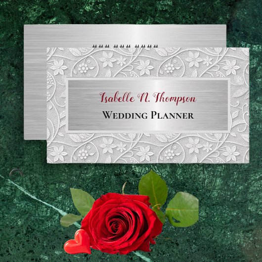 Elegant Floral Lace Look Off White Wedding Planner 名刺