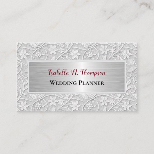 Elegant Floral Lace Look Off White Wedding Planner 名刺 (正面)