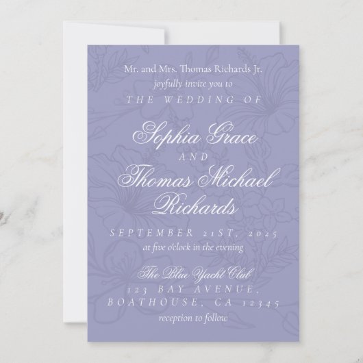 Elegant Floral Lavender Wedding Invitation 招待状 (正面)