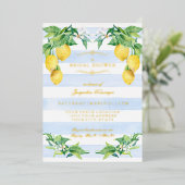 Elegant Floral Lemon Blue Gold Foil Bridal Shower 箔招待状 (立ち正面)