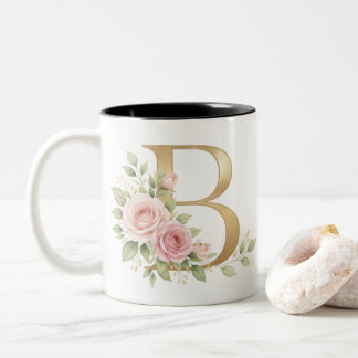 Elegant Floral Letter B Monogram Mug  Personalize ツートーンマグカップ