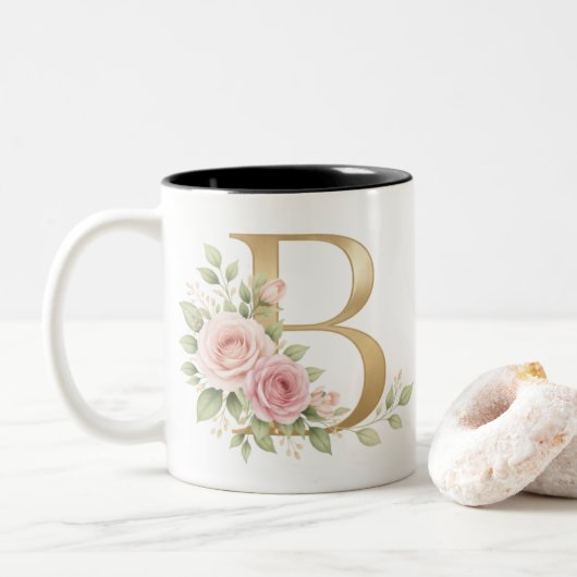 Elegant Floral Letter B Monogram Mug  Personalize ツートーンマグカップ (ドーナツ)