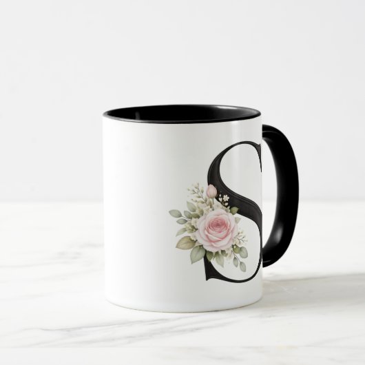 Elegant Floral Letter S Monogram Logo マグカップ (正面右)