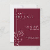 Elegant Floral Line Art Burgundy Wedding セーブザデート (正面)