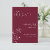 Elegant Floral Line Art Burgundy Wedding セーブザデート (スタンド正面)