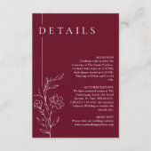 Elegant Floral Line Art Burgundy Wedding Details エンクロージャーカード (正面)