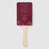 Elegant Floral Line Art Burgundy Wedding Program ハンドファン (正面)