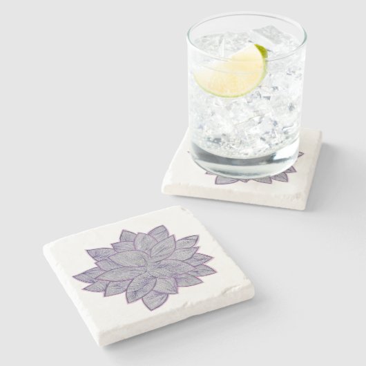 Elegant Floral Line Art Stone Coaster ストーンコースター (横)