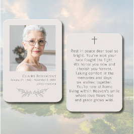 Elegant Floral Loved Forever Photo Prayer Card 名刺