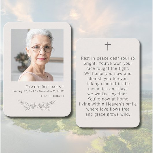 Elegant Floral Loved Forever Photo Prayer Card 名刺