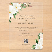Elegant  Floral Magnolia QR Code Wedding アクリル招待状 (正面)