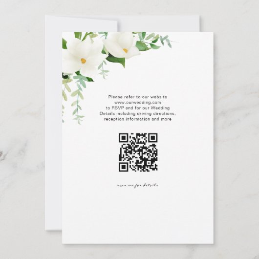Elegant  Floral Magnolia Wedding QR Code 招待状 (裏面)