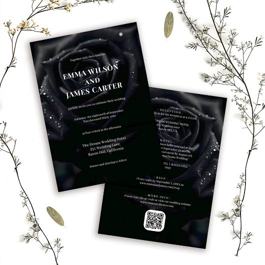 Elegant Floral Midnight Rose All in One Wedding 招待状