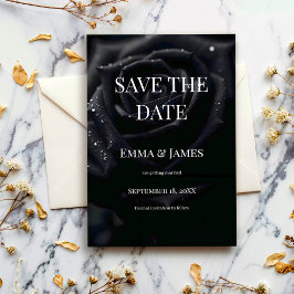 Elegant Floral Midnight Rose Black & White Wedding セーブザデート